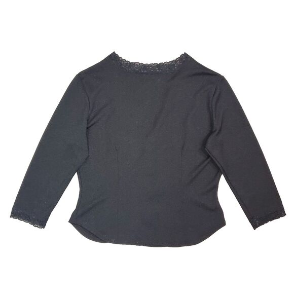 Vintage 90s Y2K Bisou Bisou Lace Trim Cardigan Sweater Black Whimsigoth Preppy - Picture 2 of 10